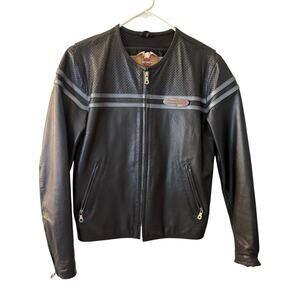 Harley Davidson Womens Leather Jacket Mesh Lining Crew Neck Size SW